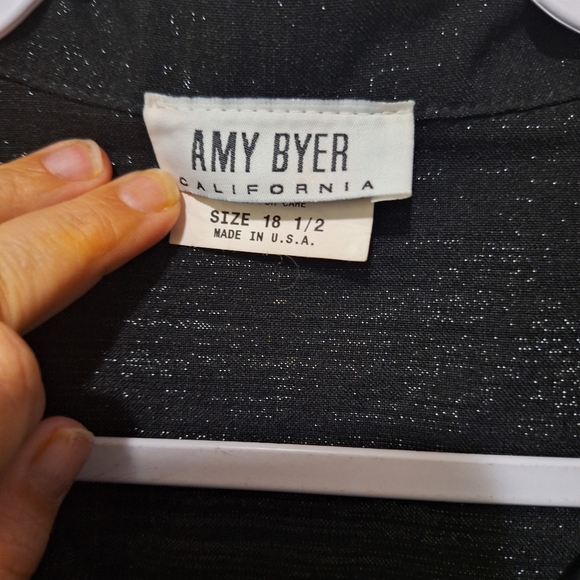 Vtg Amy Byer Black Shimmery Zip Up Top Made In USA Size 18 1/2 - Picture 4 of 10
